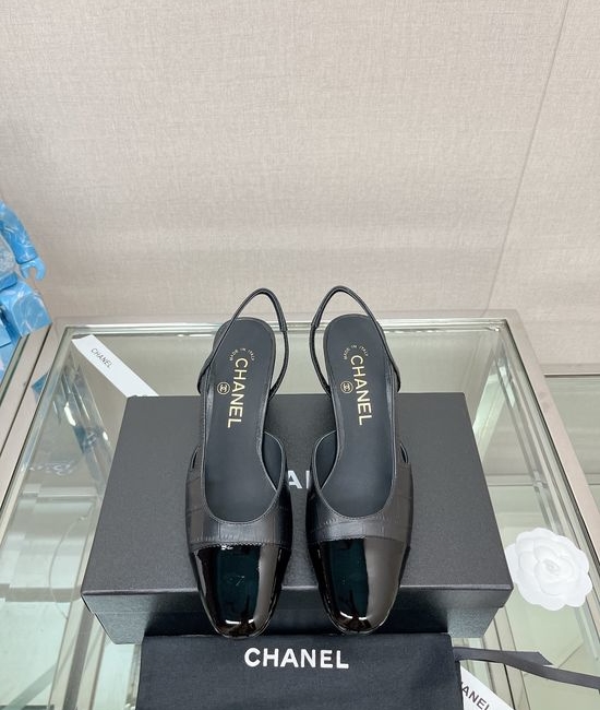 Chanel Stone Pattern Leather Slingback Sandals Classic Two Tone Shoes