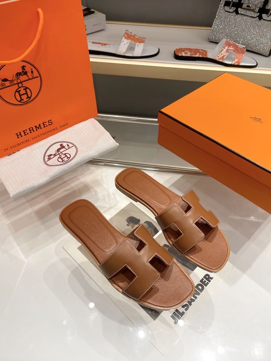 Hermes Premium Handcrafted Leather Slides With Soft Comfortable Sole