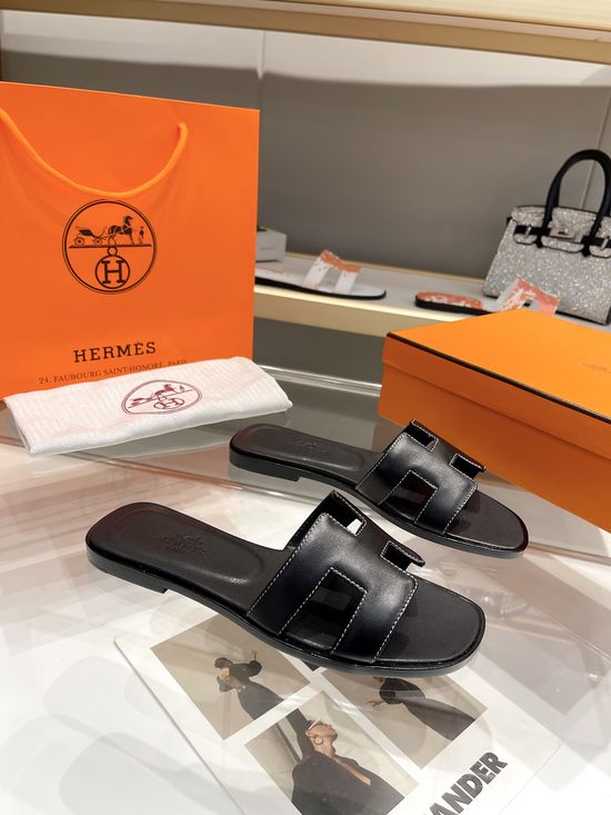 Hermes Premium Handcrafted Leather Slides With Soft Comfortable Sole