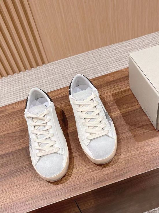 Golden Goose Distressed Leather Sneakers With Silver Star And Brown Accent