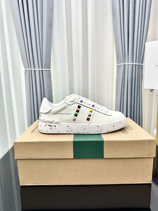 Valentino Studded Thick Sole Elevated Leather Casual Daily Sneakers