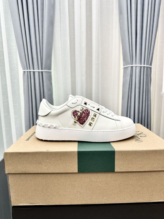 Valentino Studded Thick Sole Elevated Leather Casual Daily Sneakers