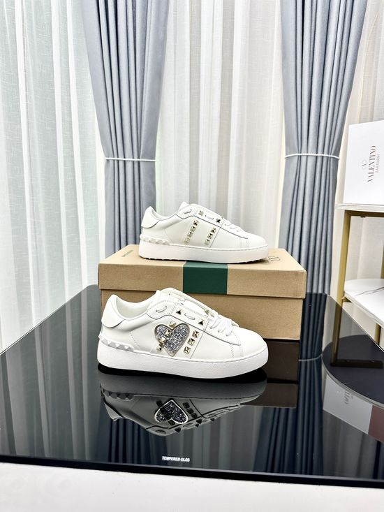 Valentino Studded Thick Sole Elevated Leather Casual Daily Sneakers