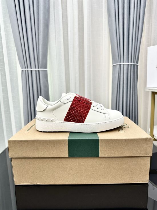 Valentino Studded Thick Sole Elevated Leather Casual Daily Sneakers