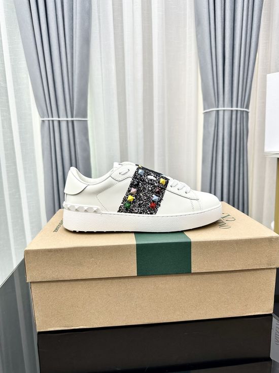 Valentino Studded Thick Sole Elevated Leather Casual Daily Sneakers