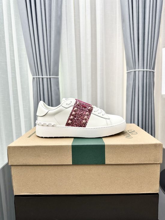 Valentino Studded Thick Sole Elevated Leather Casual Daily Sneakers
