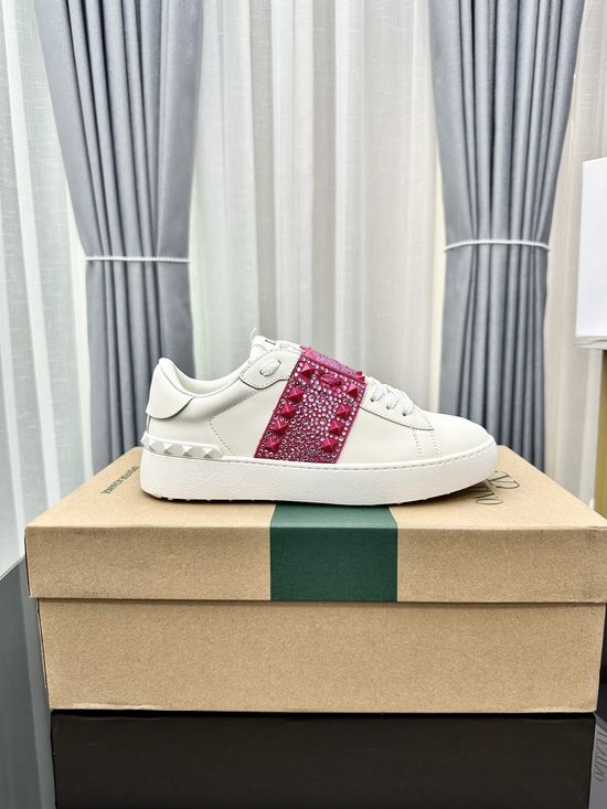 Valentino Studded Thick Sole Elevated Leather Casual Daily Sneakers