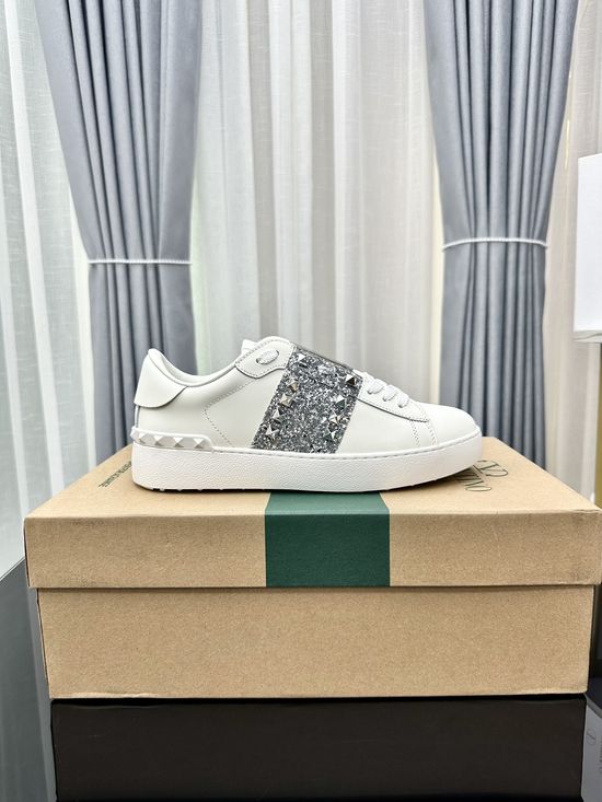 Valentino Studded Thick Sole Elevated Leather Casual Daily Sneakers