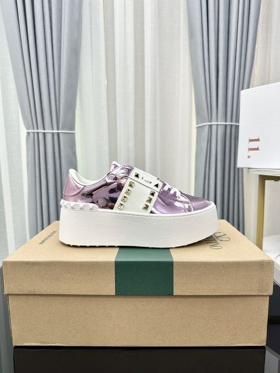 Valentino Studded Platform Elevated Leather Casual Walking Sneakers