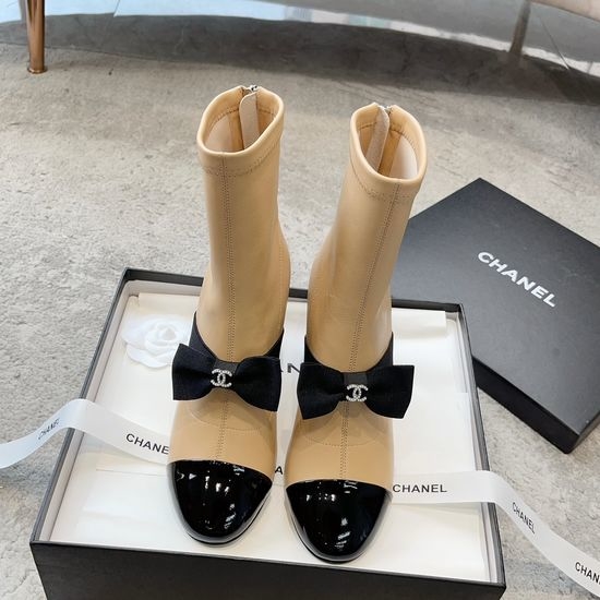 Chanel Elegant Bow Ankle Boots Stretch Upper Sturdy Block Heel