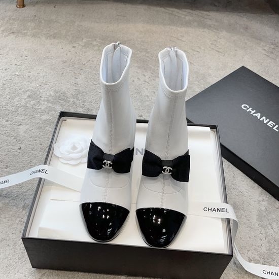 Chanel Elegant Bow Ankle Boots Stretch Upper Sturdy Block Heel