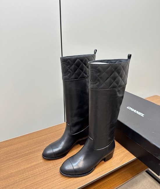 Chanel Quilted Leather Knee High Riding Boots