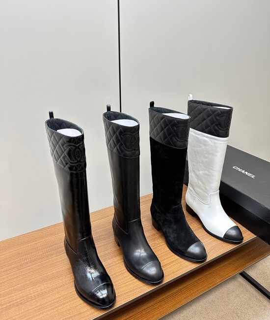 Chanel Quilted Leather Knee High Riding Boots