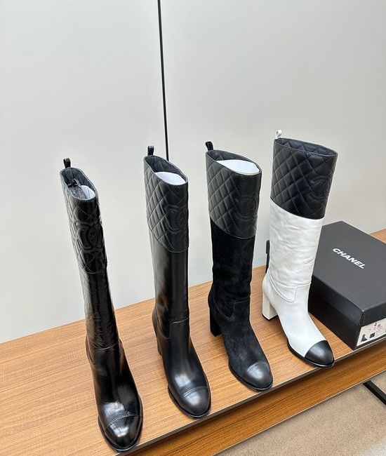 Chanel Quilted Leather Knee High Riding Boots