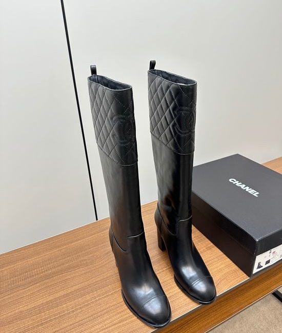 Chanel Quilted Leather Knee High Riding Boots