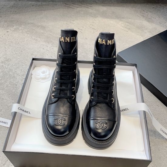 Chanel Lace-up Platform Combat Boots Soft Lining Non-slip Sole