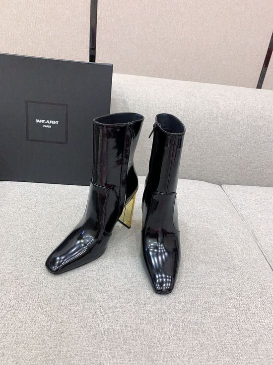 Yves Saint Laurent High Heel Boots Smooth Leather Upper Soft Lining Non-slip Leather Sole