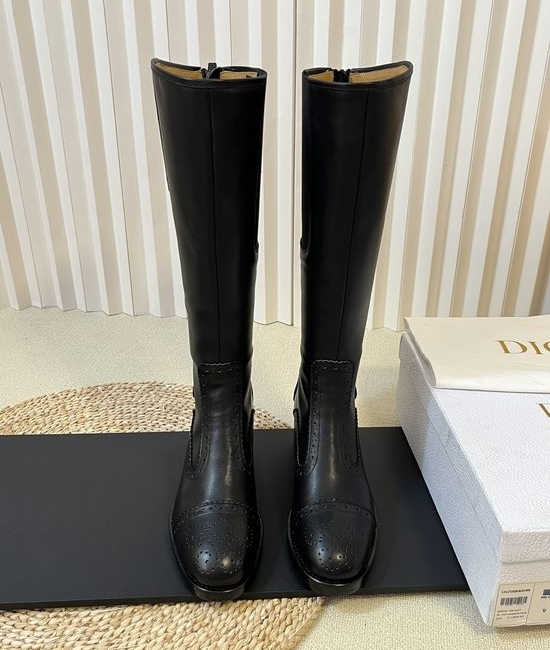 Christian Dior CD Brogue Block Heel Back Zip Short Boots With Leather Upper