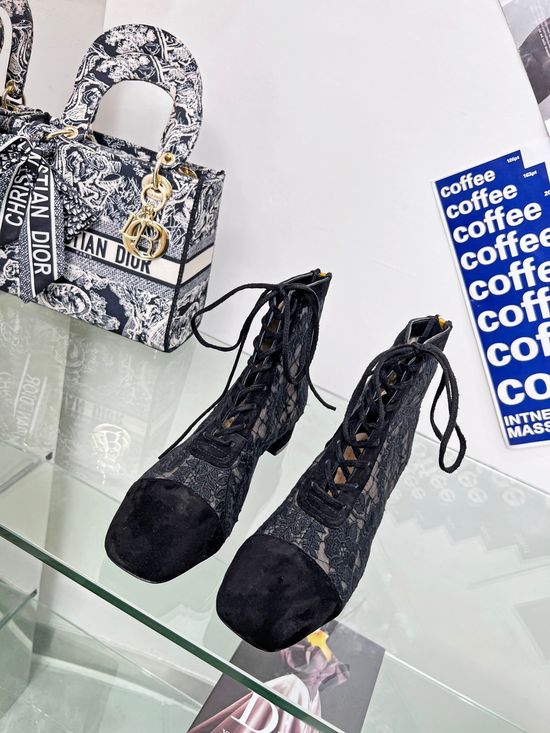 Christian Dior High-Heeled Ankle Boots with Embroidered Patterns