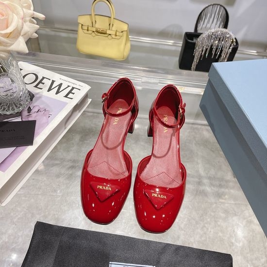 Prada Low Heel Patent Leather Mary Jane Sandals