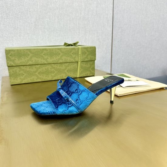 Gucci Velvet Bow High Heel Open Toe Slide Sandals