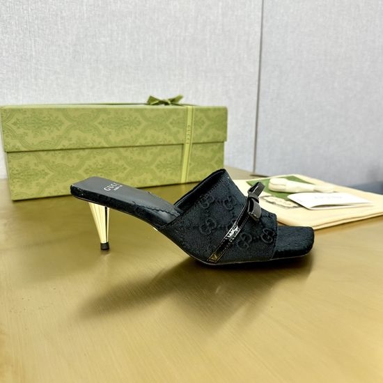 Gucci Velvet Bow High Heel Open Toe Slide Sandals