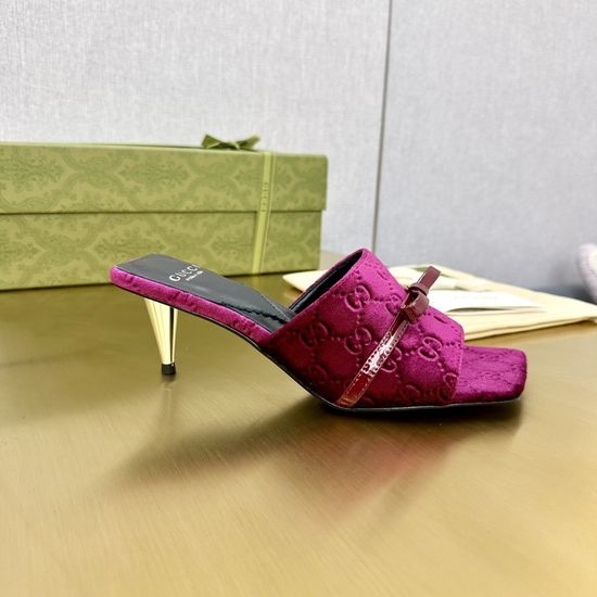 Gucci Velvet Bow High Heel Open Toe Slide Sandals