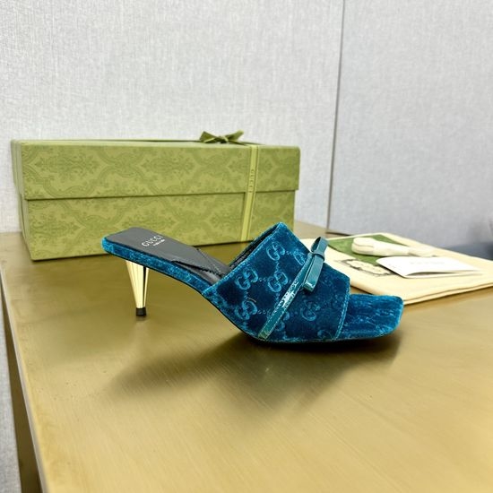 Gucci Velvet Bow High Heel Open Toe Slide Sandals
