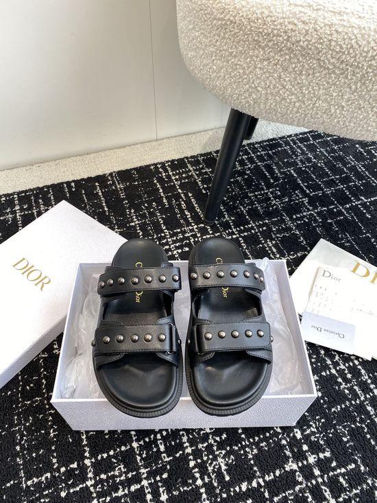 Christian Dior Studded Hook and Loop Flat Slides Comfortable for Daily