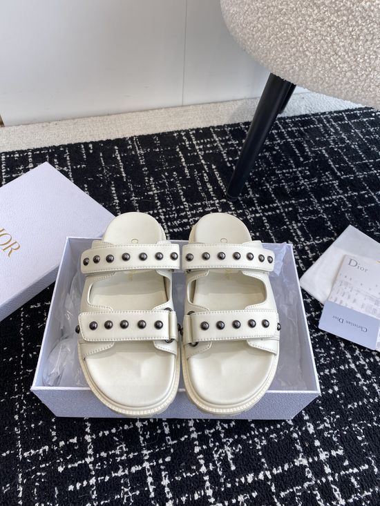 Christian Dior Studded Hook and Loop Flat Slides Comfortable for Daily