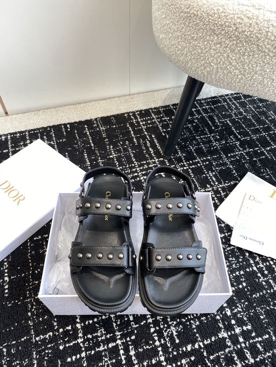 Christian Dior Studded Hook and Loop Flat Sandals Premium Soft Material