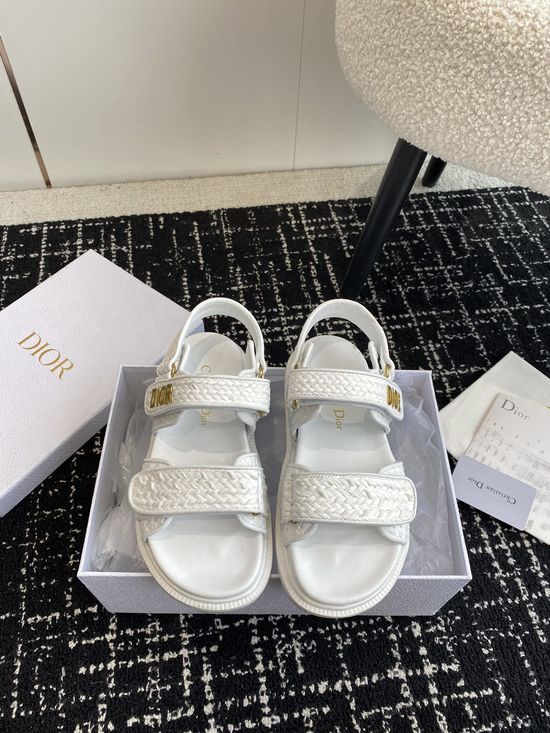 Christian Dior Woven Hook and Loop Flat Sandals Comfortable Durable