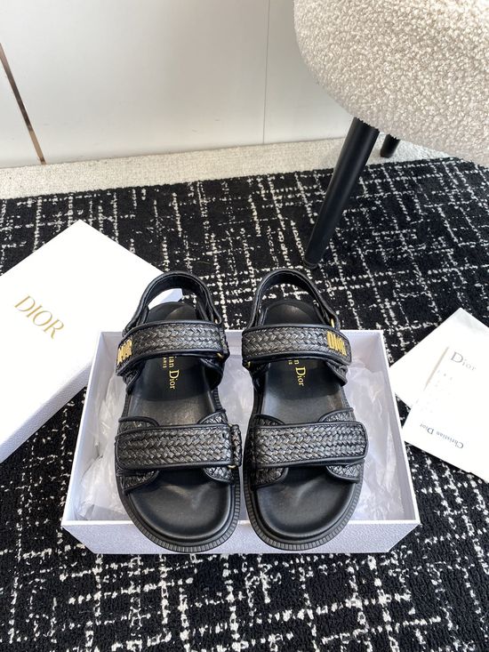 Christian Dior Woven Hook and Loop Flat Sandals Comfortable Durable