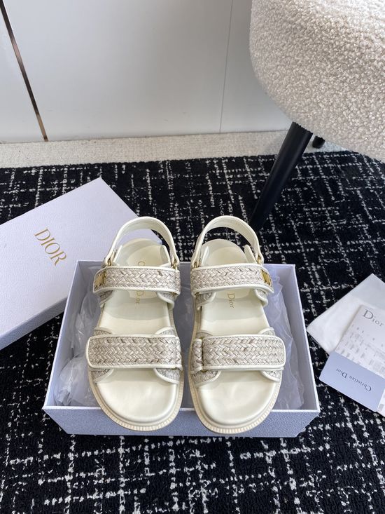 Christian Dior Woven Hook and Loop Flat Sandals Comfortable Durable