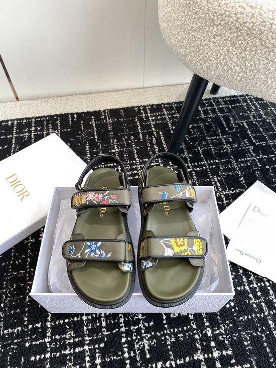 Christian Dior Embroidered Hook and Loop Flat Sandals Premium Quality