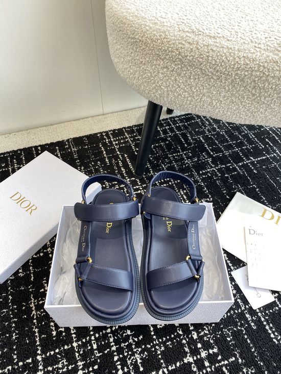 Christian Dior Premium Leather Hook and Loop Flat Slides Classic Style