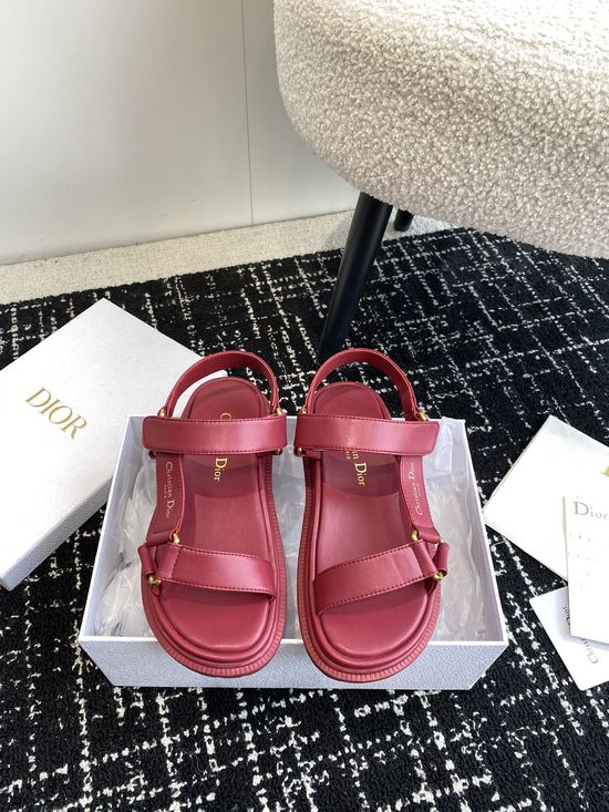 Christian Dior Premium Leather Hook and Loop Flat Slides Classic Style