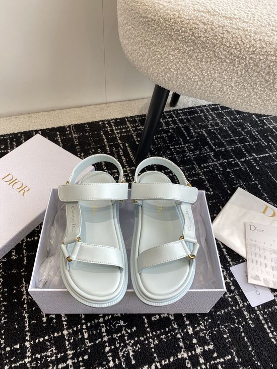 Christian Dior Premium Leather Hook and Loop Flat Slides Classic Style