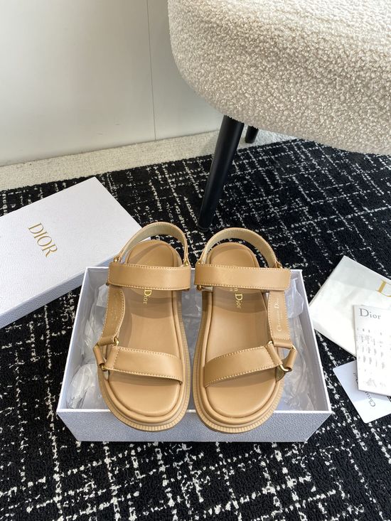 Christian Dior Premium Leather Hook and Loop Flat Slides Classic Style