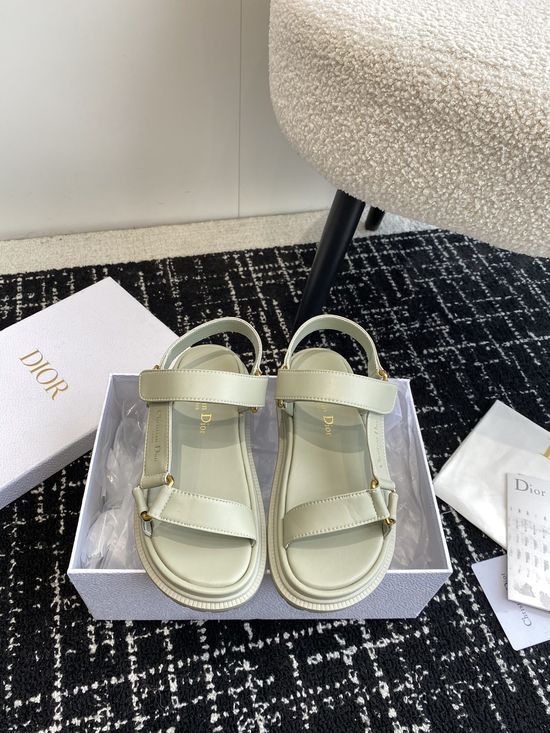 Christian Dior Premium Leather Hook and Loop Flat Slides Classic Style