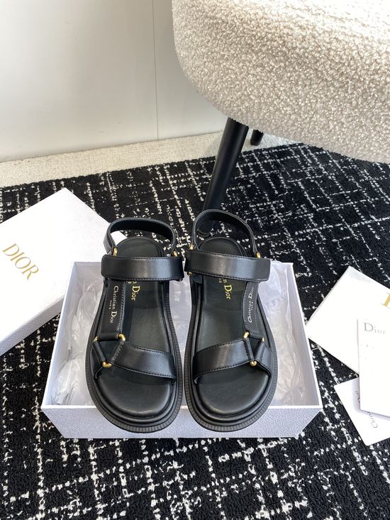 Christian Dior Premium Leather Hook and Loop Flat Slides Classic Style