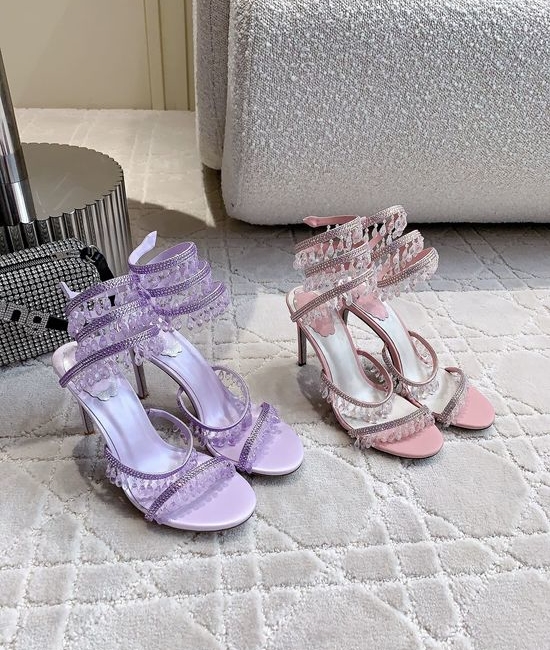 Rene Caovilla Crystal Pendant High-Heeled Sandals
