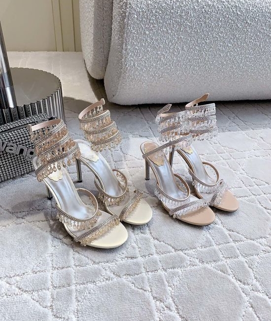 Rene Caovilla Crystal Pendant High-Heeled Sandals