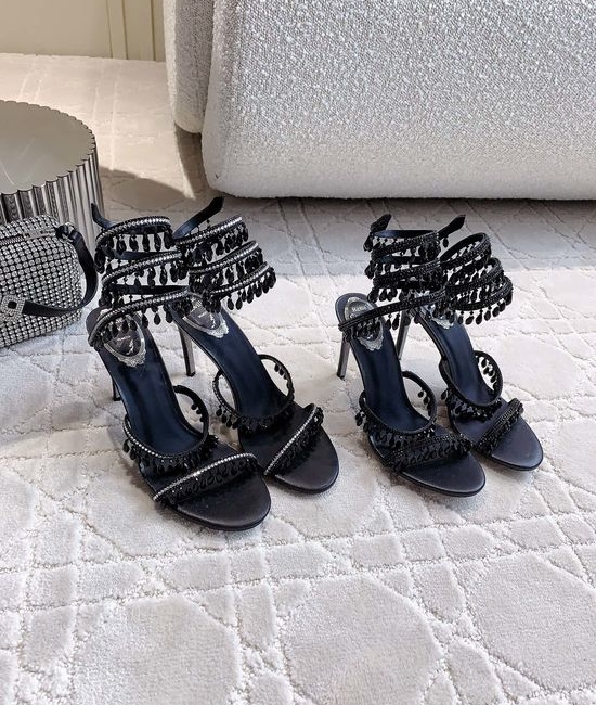 Rene Caovilla Crystal Pendant High-Heeled Sandals