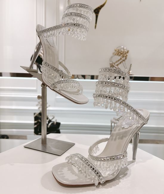 Rene Caovilla Rhinestone Decorated Strappy High Heel Sandals