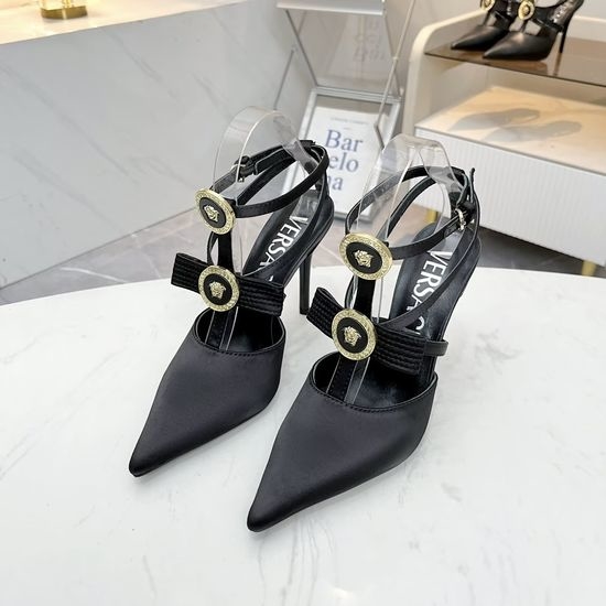 Versace Elegant Stiletto Sandals Silk Upper Sheepskin Lining