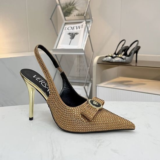 Versace Suede Rhinestone High Heel Sandals Elegant Classic Shoes