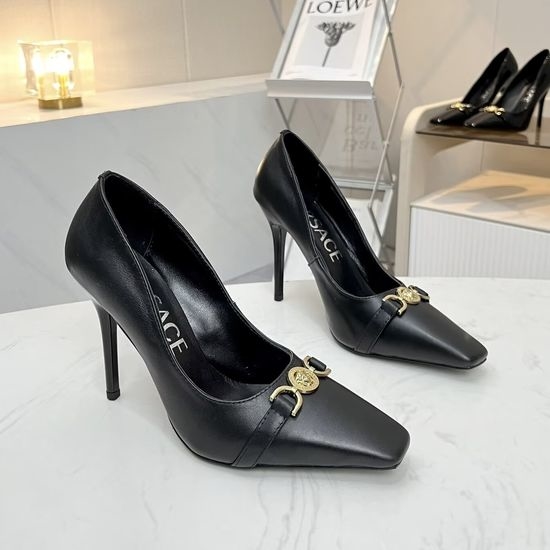 Versace Genuine Leather Classic High Heels Elegant Footwear