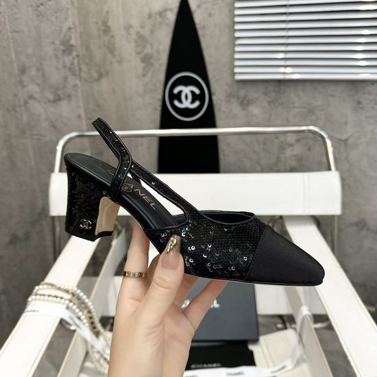 Chanel Color Block Chunky Heel Peep Toe Leather Sandals