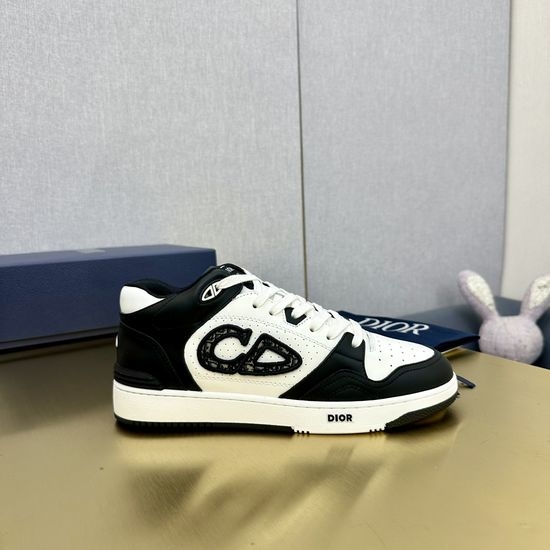 Christian Dior CD Genuine Leather Mid Top Casual Sneakers Printed Decor